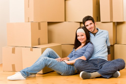 Boxes and furniture loaded into a removals van